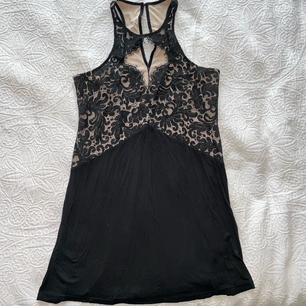 Black mini dress with lace top